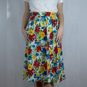 Vintage Floral Midi Skirt with Pockets